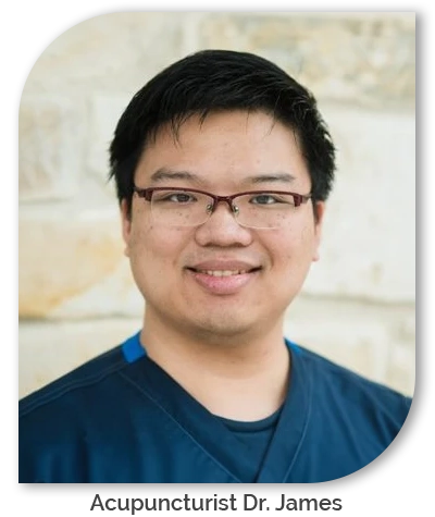 Dr. James smiling. Dr. Acupuncturist Dr. James is underneath his photo.